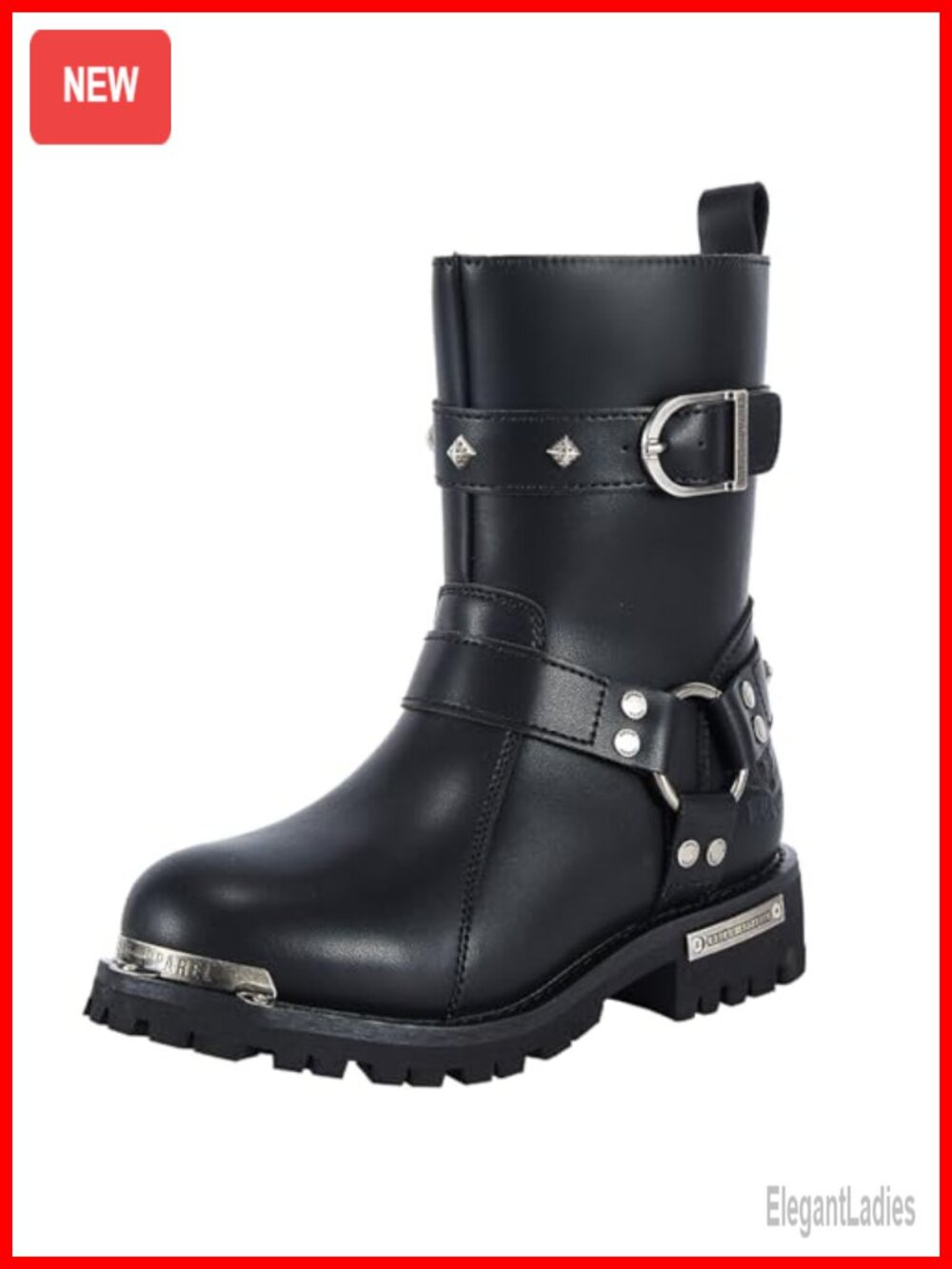 PU Leather Motorcycle Boots Waterproof Studded Biker Mid-Calf Riding Boots